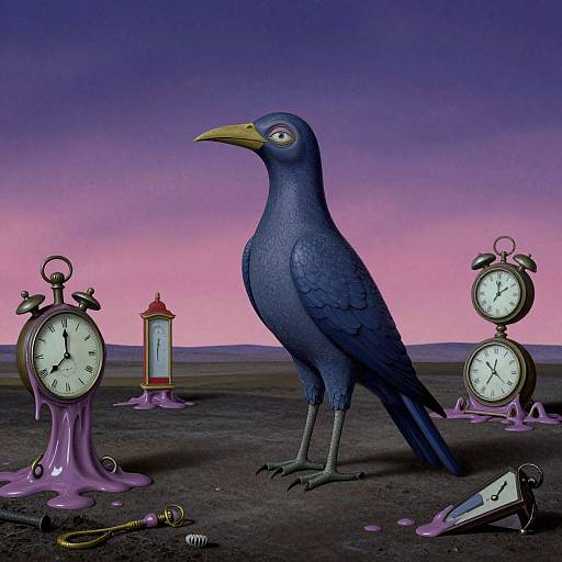 Surreal Dreamscape with Bird-Human Figure