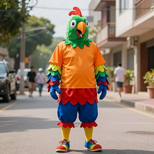 Vibrant Rainbow Parrot Costume Photography