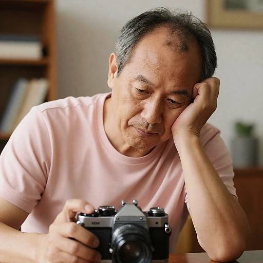 Thoughtful Man with Vintage Film Camera