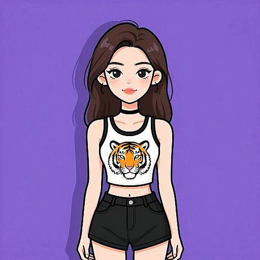 Stylish Woman in Tiger Print Crop Top