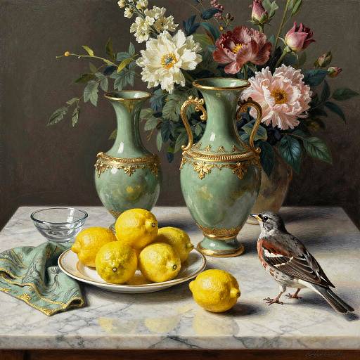 Ornate Vases and Fruit Still Life
