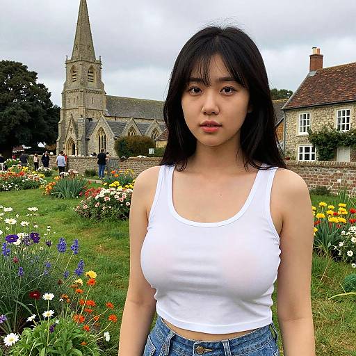 Realistic Korean Girl in British Countryside