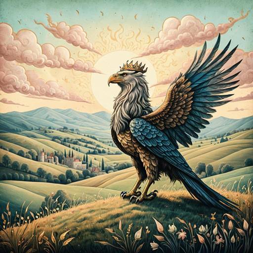 Whimsical Noble Griffin in Pastel Landscape