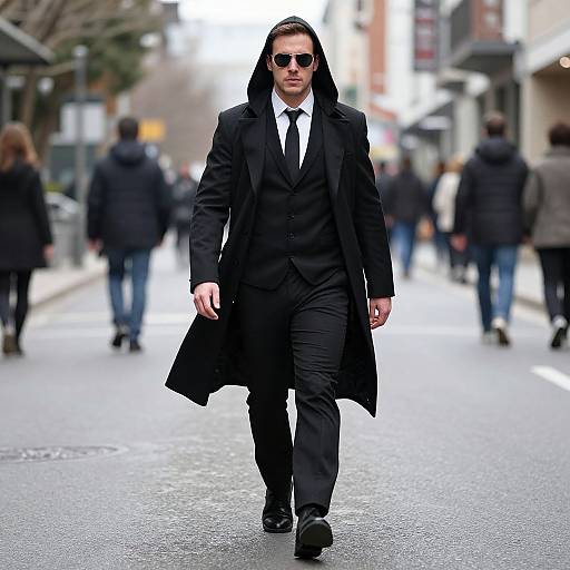Man in Black Villain Costume Walking on Street