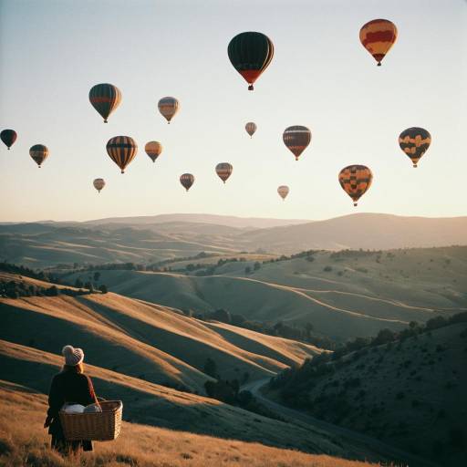 Hot Air Balloons Over Rolling Hills at Dawn