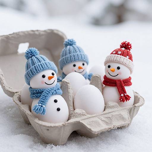 Whimsical Snowman Eggs in Carton