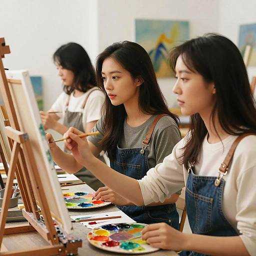 Artistic Asian Women Painting Studio
