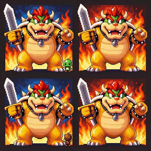Colorful Pixelated Bowser Action Collage