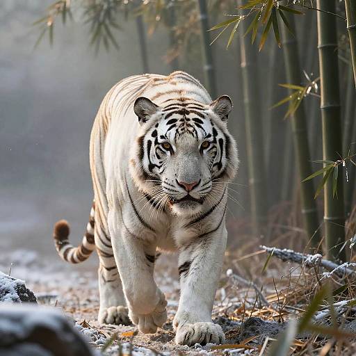 Colossal White Tiger in Frozen Forest