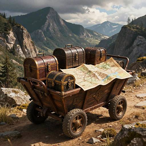 Rugged Explorer's Treasure Cart