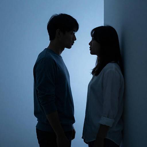 Blue Backlit Silhouette of Intimate Couple