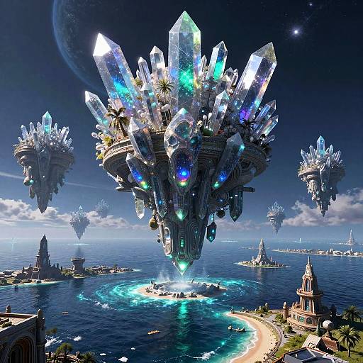 Alien Planet with Floating Crystals