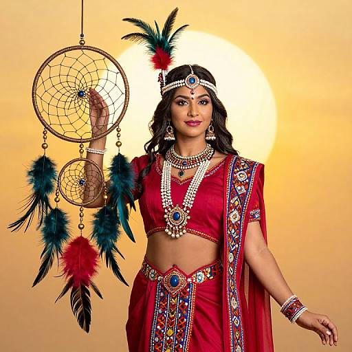 Vibrant Indian Maiden with Dream Catcher