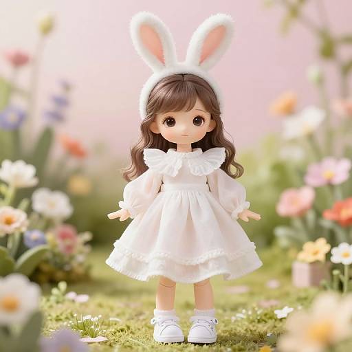 Graceful Bunny-Eared Doll in Garden