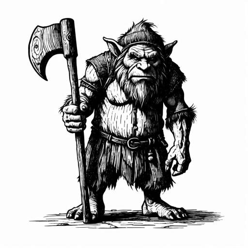 Engraved Ink Drawing of a Wandering Troll