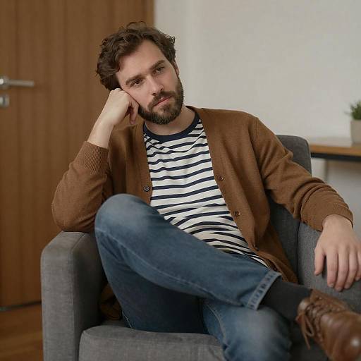 Relaxed Man in Gray Armchair
