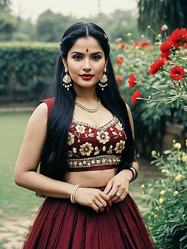 Elegant Maroon Lehenga Outdoors