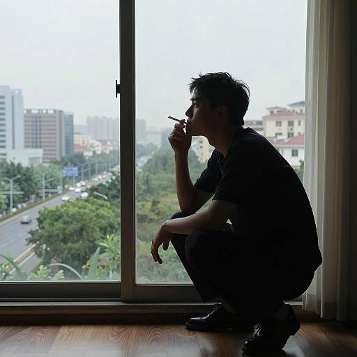 Crouched Silhouette with Urban Background