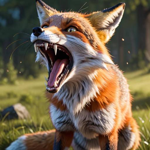 Aggressive Fox Yawning Outdoors