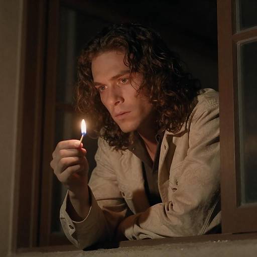 Intense Man with Match at Night