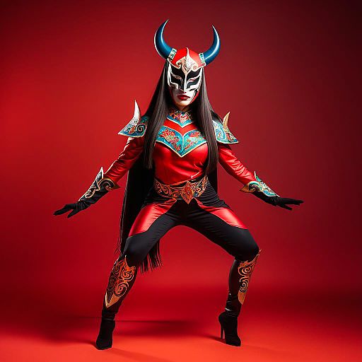 Fierce Masked Woman in Colorful Costume