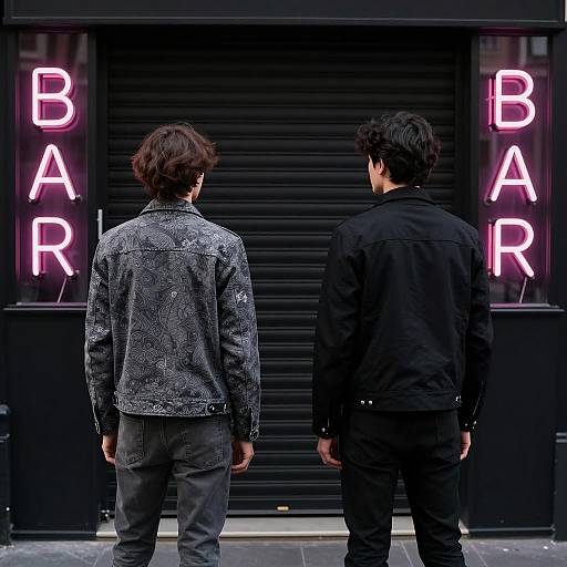 Neon Encounter in Front of Shutter