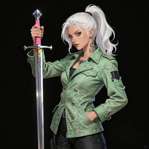 Focused Warrior with Silver Sword Illustration