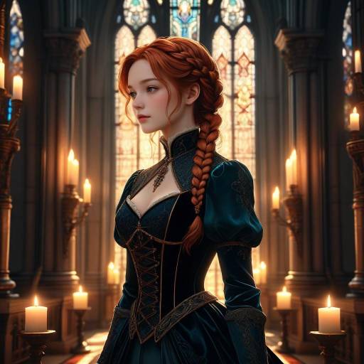 Elegant Anime Portrait in Candlelit Cathedral