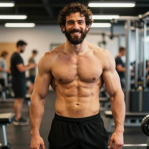 Muscular Man Smiling in Gym