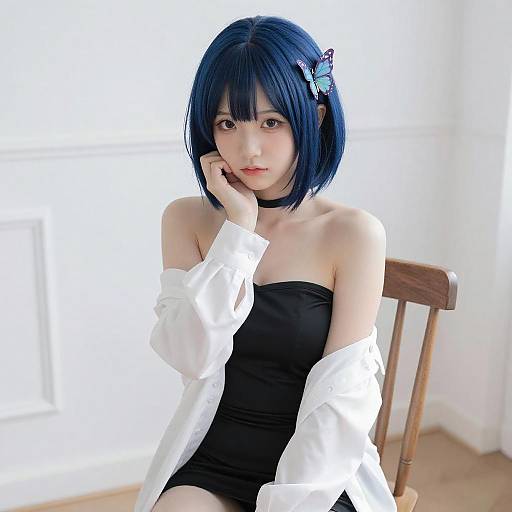 Anime Girl with Butterfly Hairpins