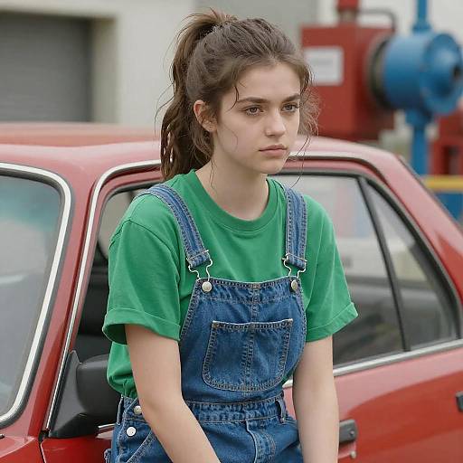 Young Woman in Red Car
