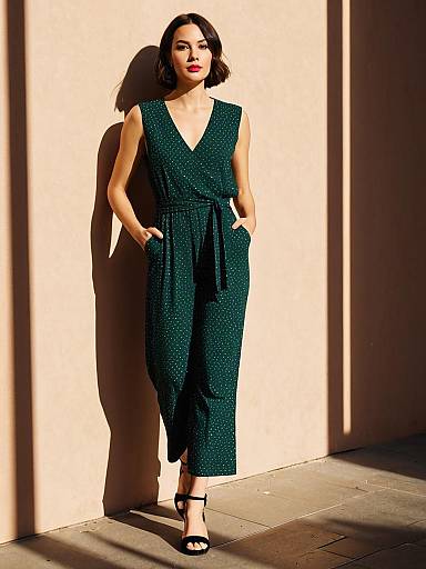Woman in Deep Green Sleeveless Jumpsuit