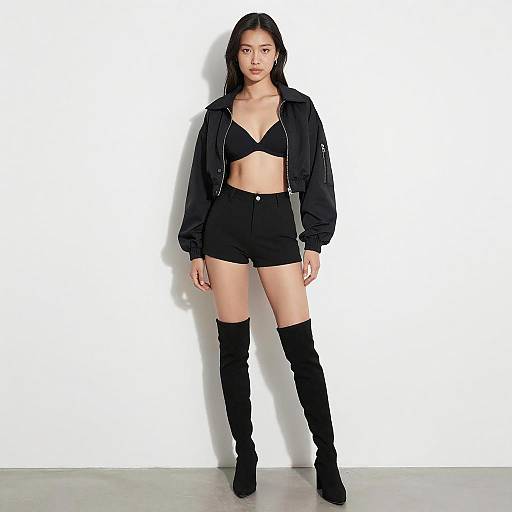 Confident Asian Woman in Black Outfit