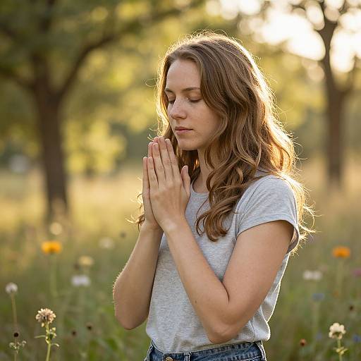 Woman Praying in Warm Sunlight