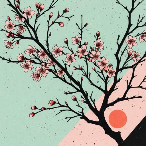 Cherry Blossom Tattoo Design with Geometric Abstraction