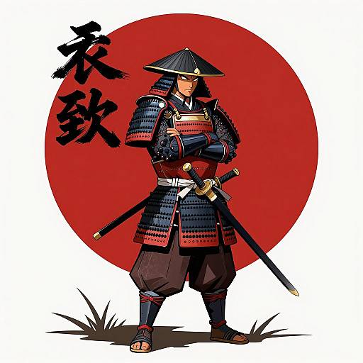 Samurai in Armor with Sword Illustration