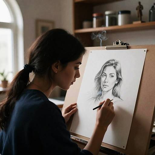 Artistic Focus in a Dimly Lit Room