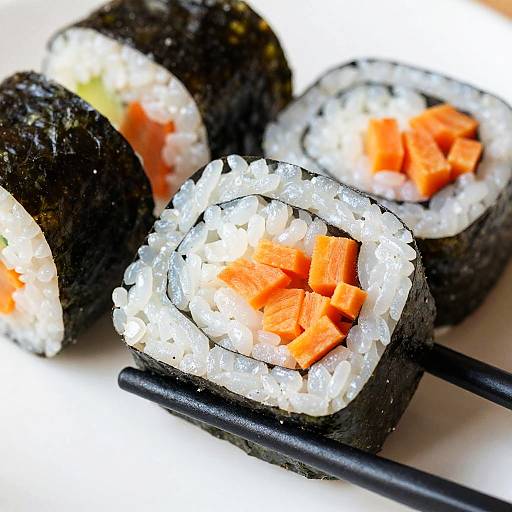 Close-Up Sushi Rolls with Chopsticks