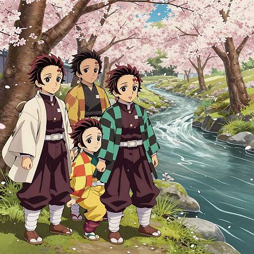 Anime-style illustration of four 