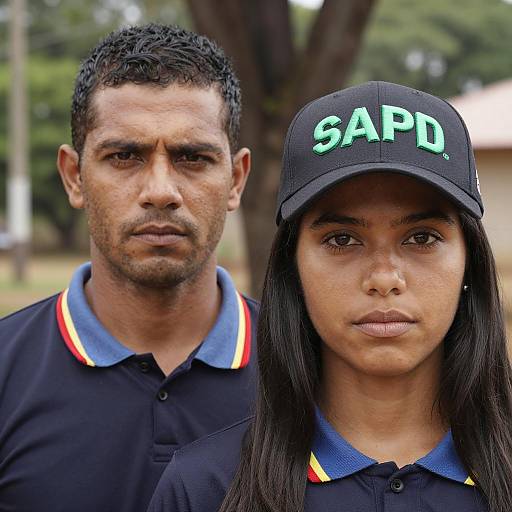 Two Serious People in Matching Uniforms Outdoors
