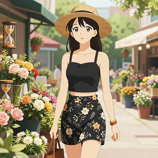 Stylish Hourglass Woman in Flower Shop