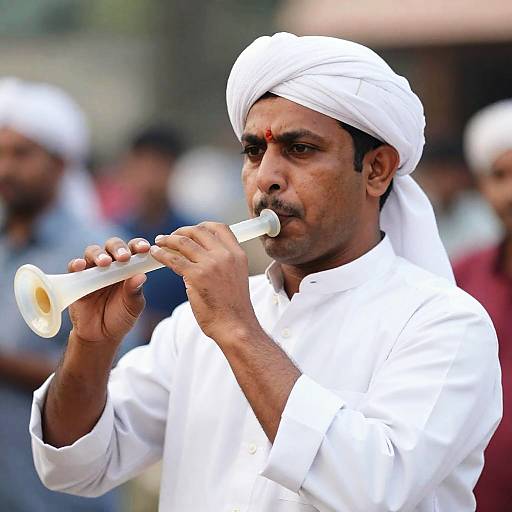 Man with Turban Playing Translucent Flute