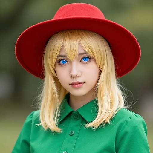 Blonde Girl in Green Outfit