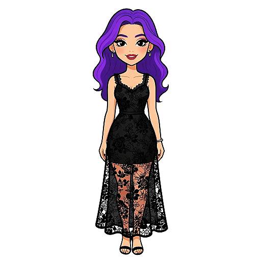 Romantic Gothic Woman in Black Lace Dress