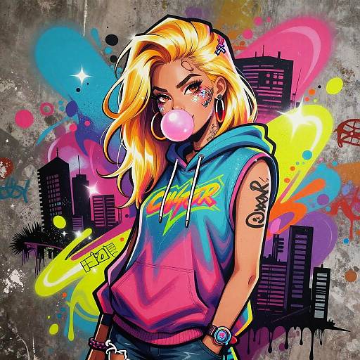 Vibrant Urban Graffiti Female Character