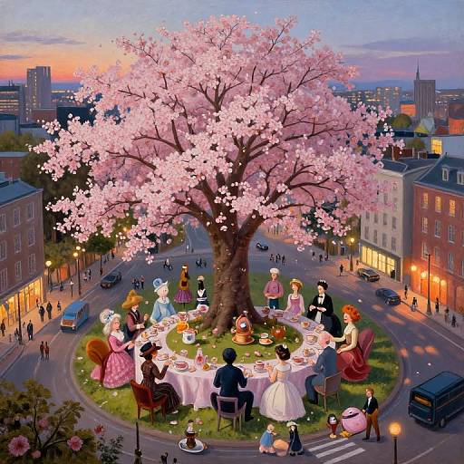 Whimsical Tea Party Beneath Cherry Blossoms