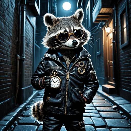 Whimsical Raccoon in Eerie Alley