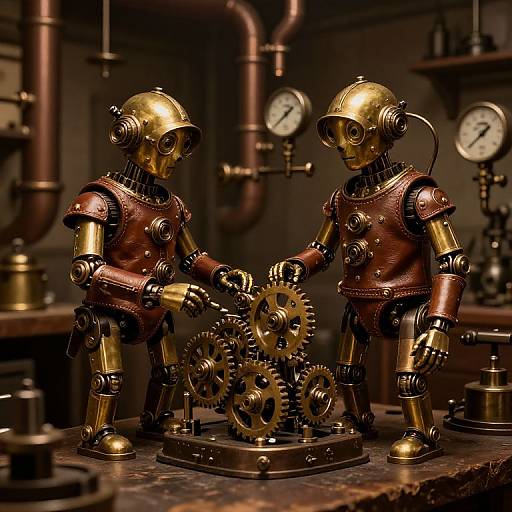 Steampunk Servitors in Victorian Workshop