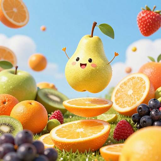 Whimsical Floating Anthropomorphic Pear