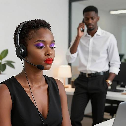 Professional Black Woman with Headset in Office